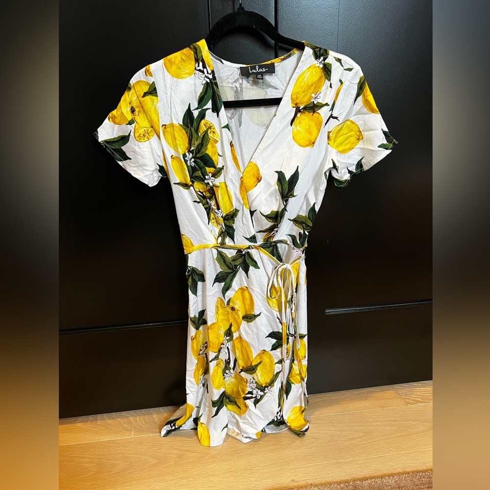 Wrap dress from Lulus! Lemon print wrap dress